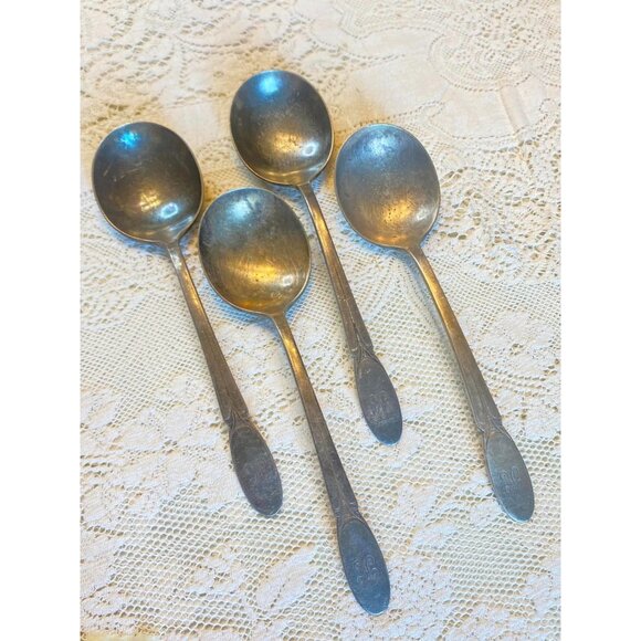 1847 Rogers Bros. IS Silverplate Spoons Set Of 4 Vintage Fleur De Lis Monogram K - Picture 1 of 5